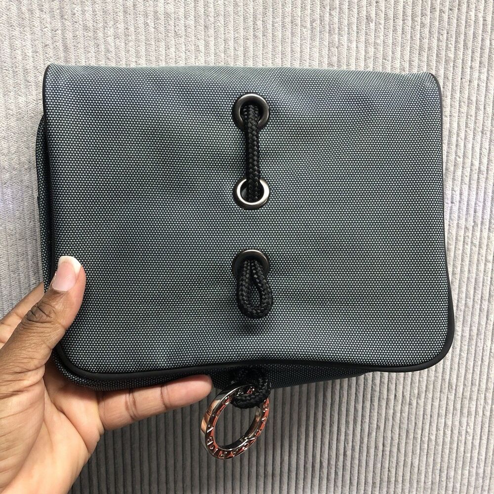 Bvlgari Parfums Folding Travel Cosmetic Bag Gray Black 2 Organization Pockets